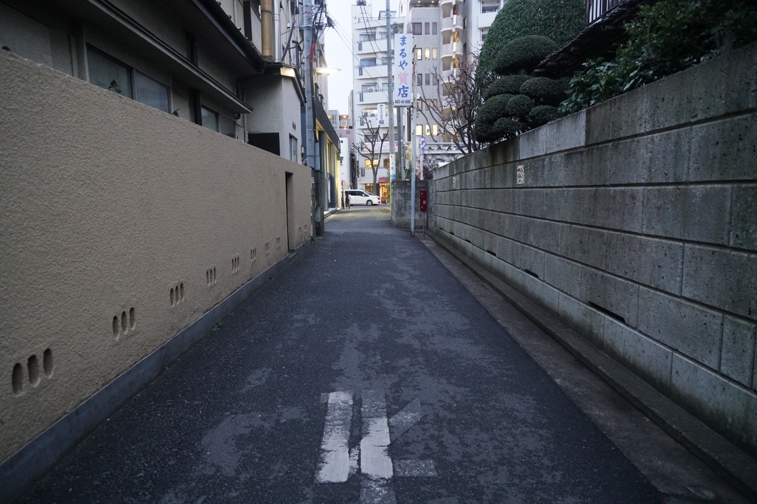 駅から公園までのメイン通りの脇道たちは週末でも人が少ない